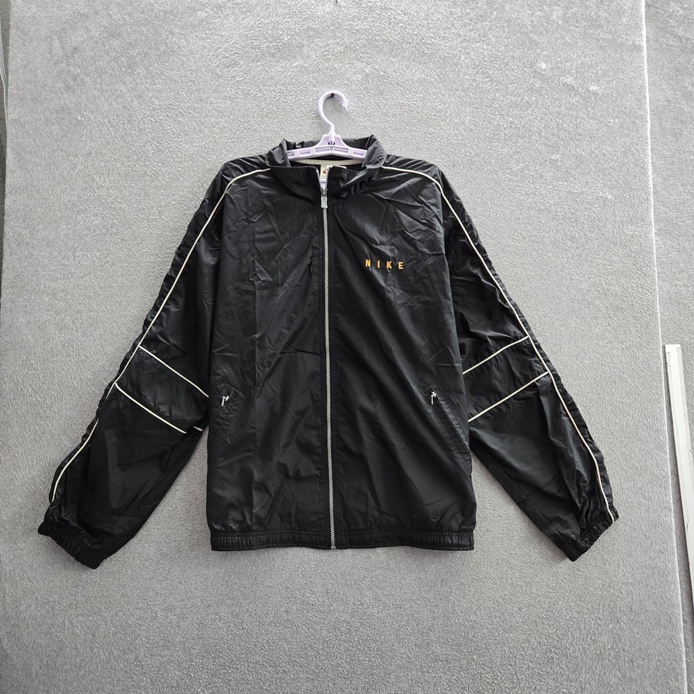 VINTAGE Nike Men Jacket XL Black Embroidered Swoosh Logo 90s Windbreaker